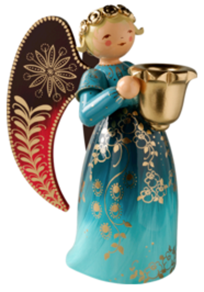 Grand Ange richement peint avec bougeoir, bleu