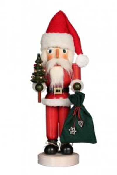Casse-Noisette Père Noël rouge avec sapin et sac de cadeaux